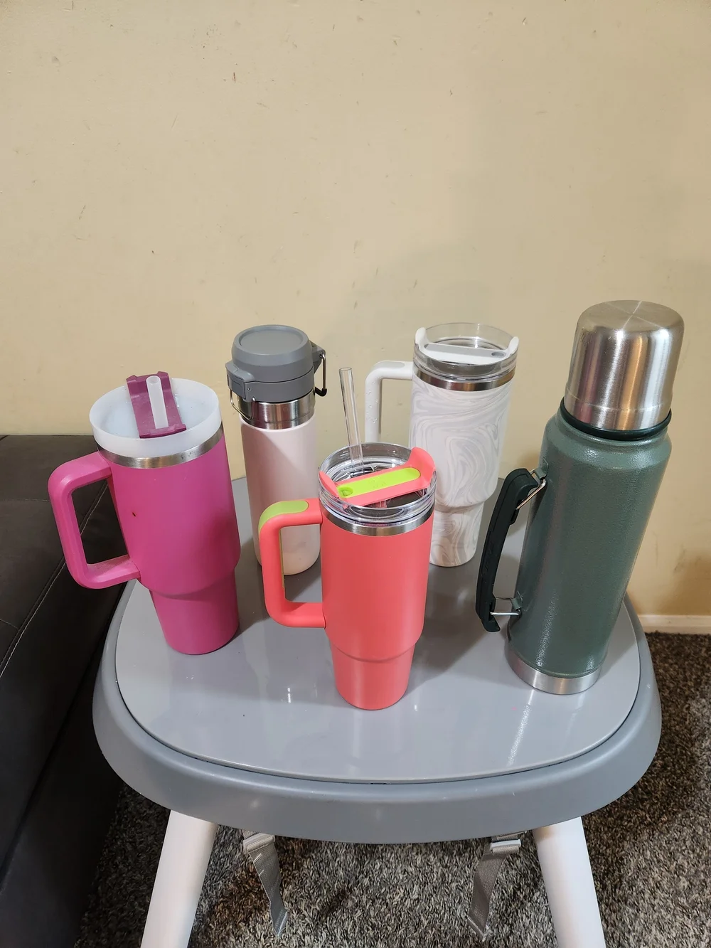 Stanley Travel Mugs & Thermos Set - Pink, Coral, Green, Cream, Clear Used - Picture 3 of 8
